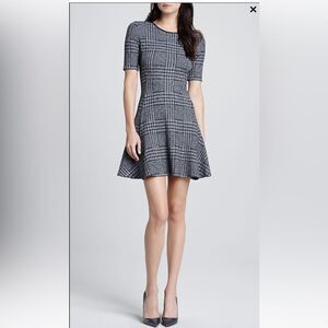 Theory Nikay Drop Waist Fit & Flare Tweed Plaid Mini Dress